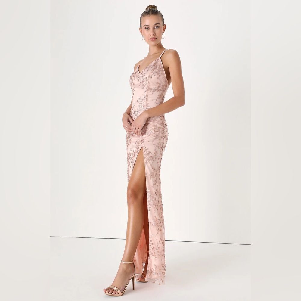 Lulus Blissful Blossoms Blush Pink Sequin Backless Maxi Dress